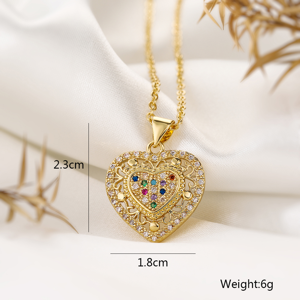Elegant Simple Style Heart Shape Copper Plating Inlay Zircon 18k Gold Plated Pendant Necklace display picture 2