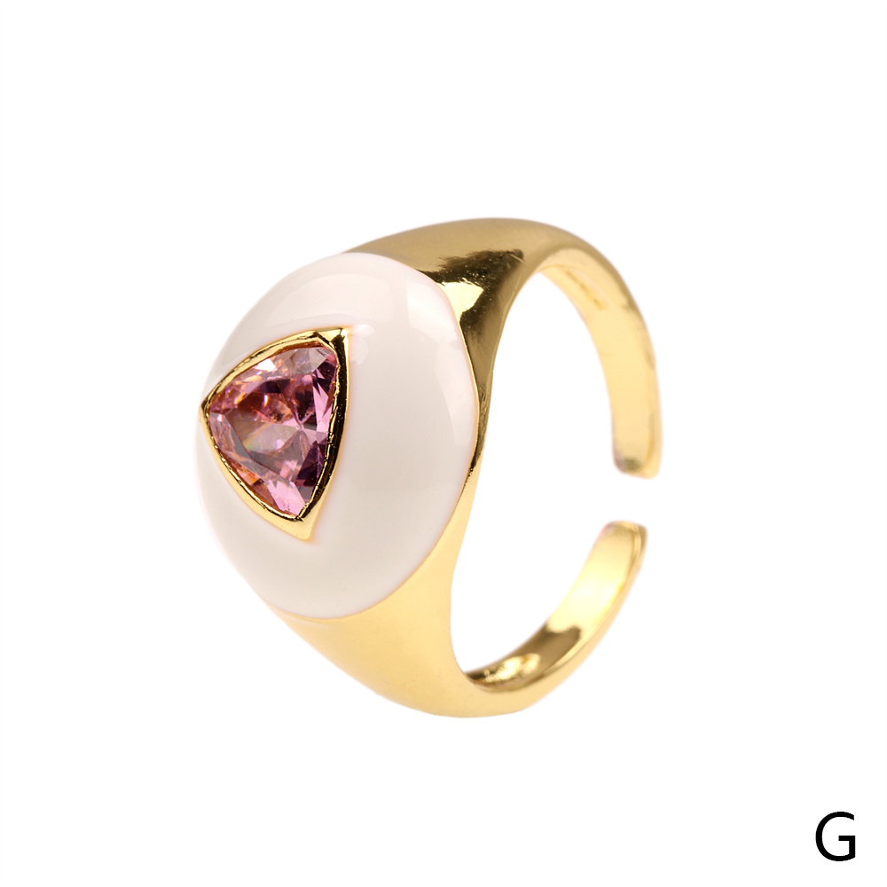 Casual Streetwear Triangle Square Heart Shape Copper Enamel Plating Inlay Zircon 18k Gold Plated Open Rings display picture 8