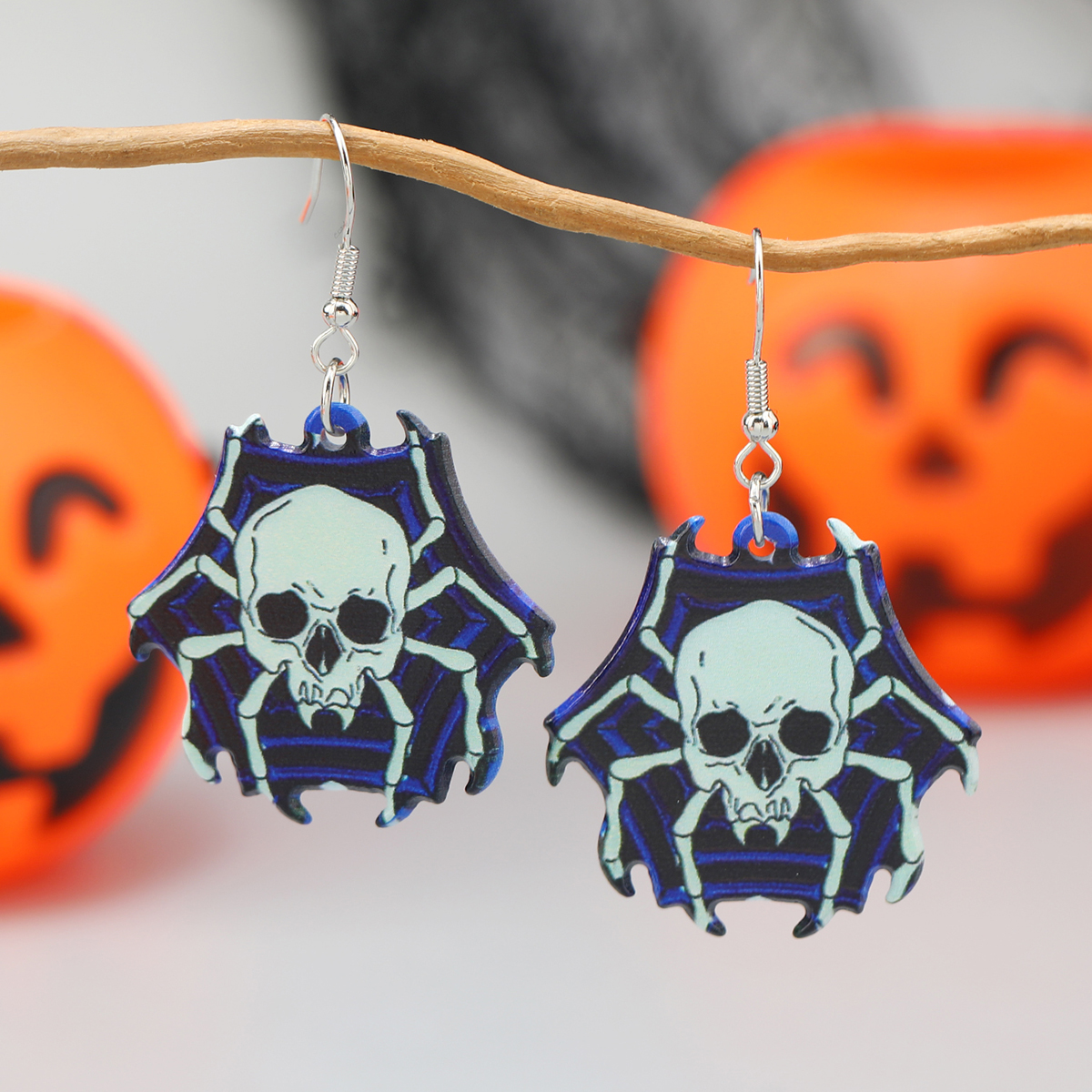 1 Pair Exaggerated Funny Punk Pumpkin Spider Skull Arylic Drop Earrings display picture 3