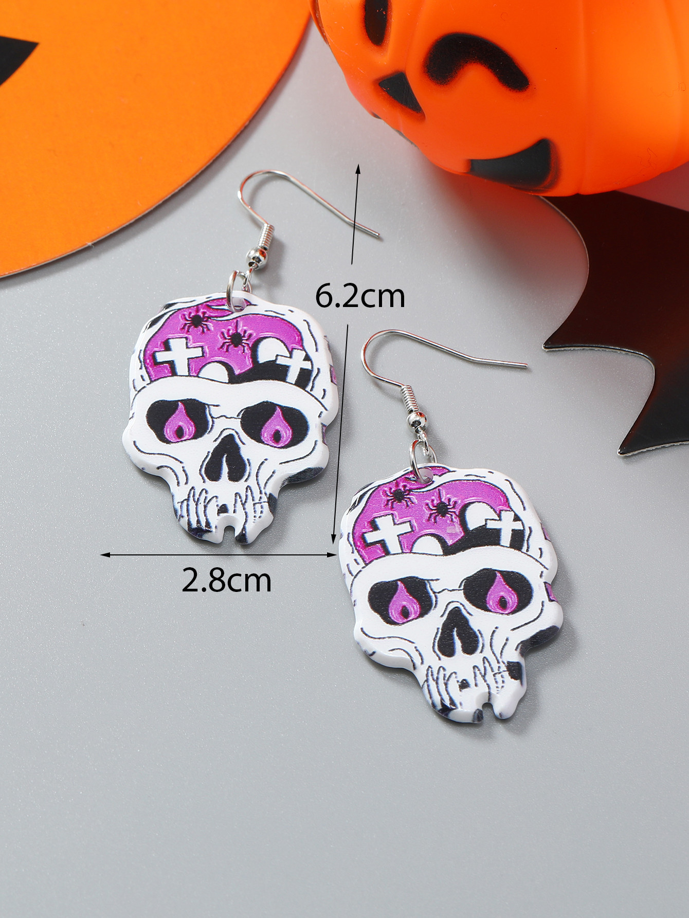 1 Pair Exaggerated Funny Punk Pumpkin Spider Skull Arylic Drop Earrings display picture 5