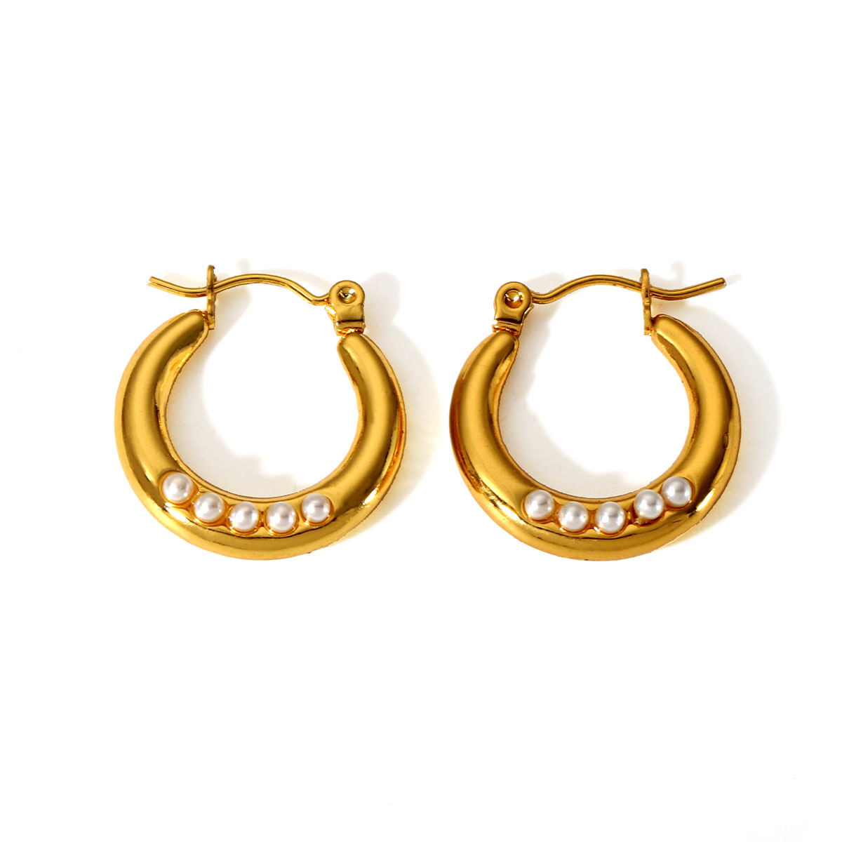 1 Pair Vintage Style Devil'S Eye Heart Shape Plating Inlay 201 Stainless Steel Rhinestones Pearl 18K Gold Plated Hoop Earrings display picture 2