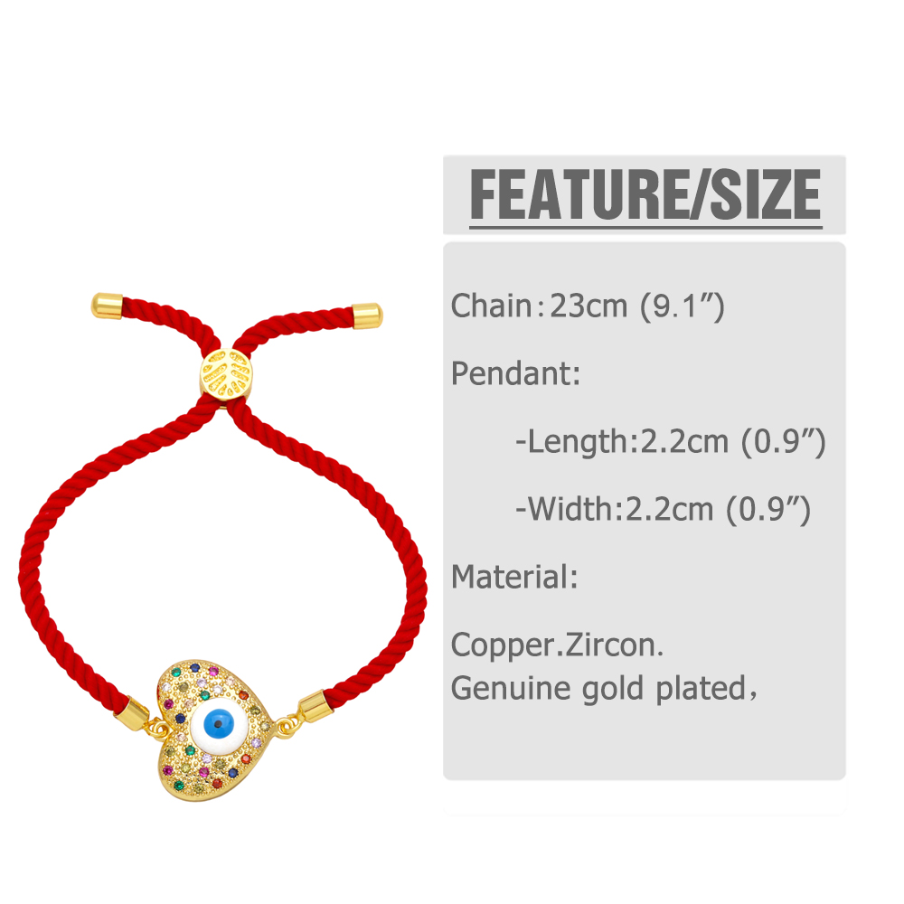 Ig Style Devil's Eye Heart Shape Rope Copper Plating Inlay Zircon 18k Gold Plated Bracelets display picture 1