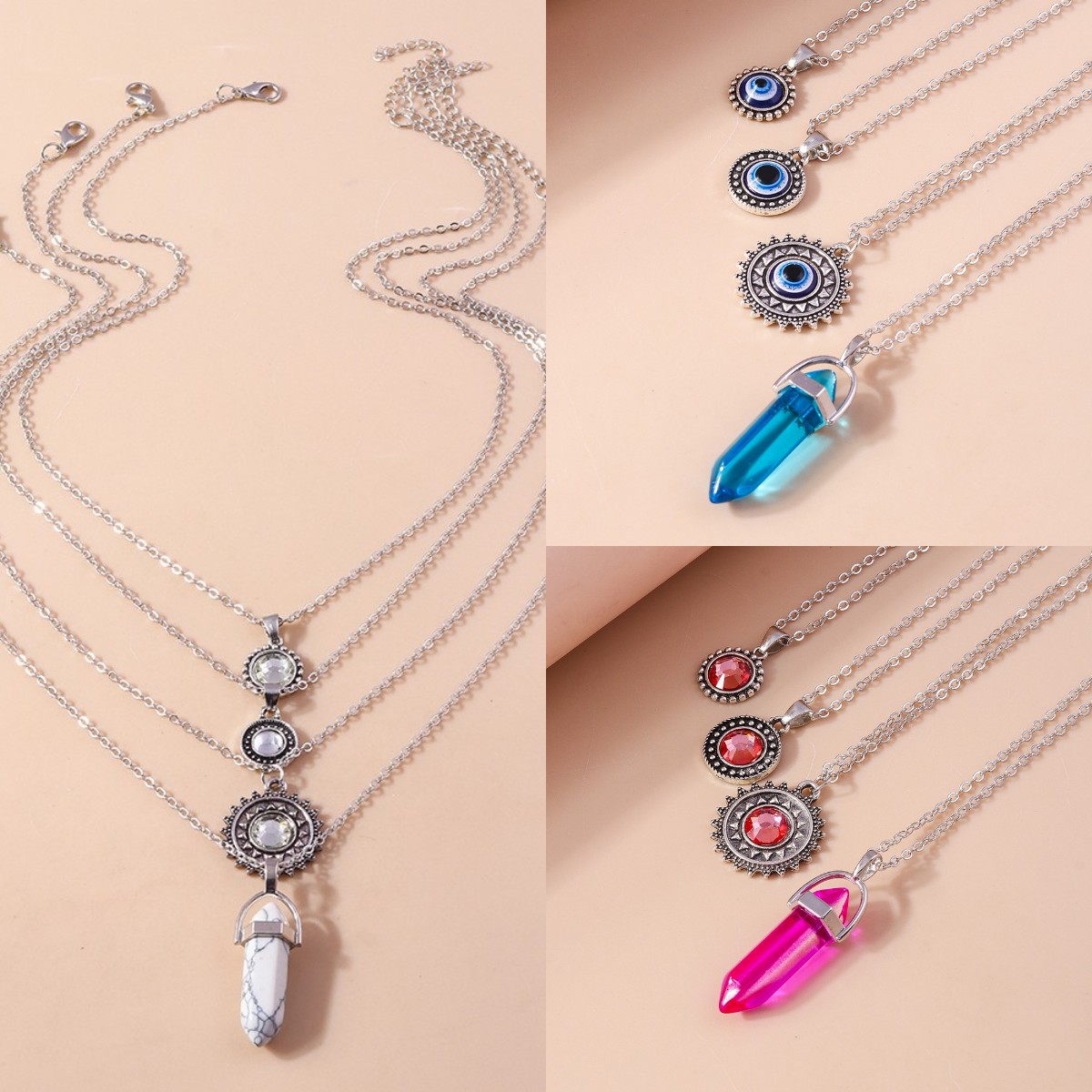 Elegant Geometric Zinc Alloy Inlay Artificial Gemstones Women's Layered Necklaces display picture 10