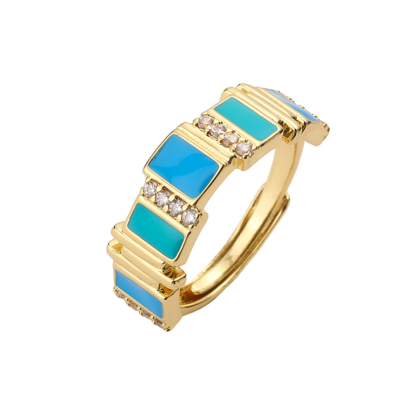 Sweet Shiny Round Copper Enamel Plating Inlay Zircon 18k Gold Plated Open Rings display picture 5