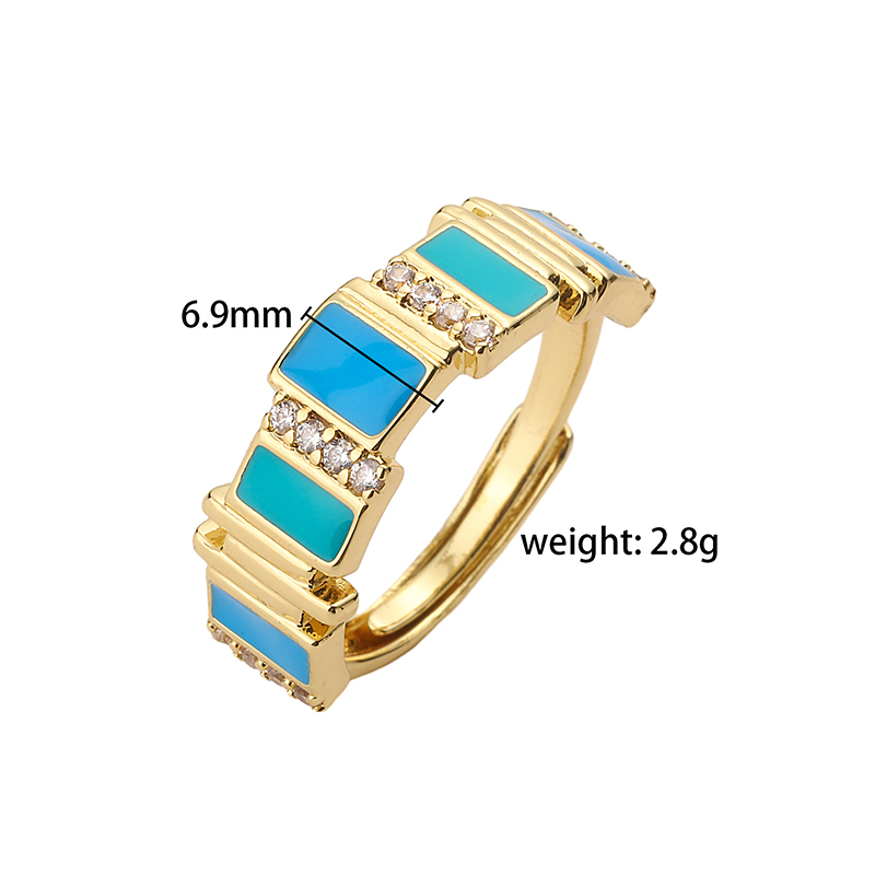 Sweet Shiny Round Copper Enamel Plating Inlay Zircon 18k Gold Plated Open Rings display picture 3