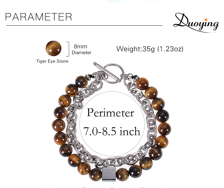 Basic Classic Style Geometric Stainless Steel Tiger Eye Men's Bracelets display picture 1