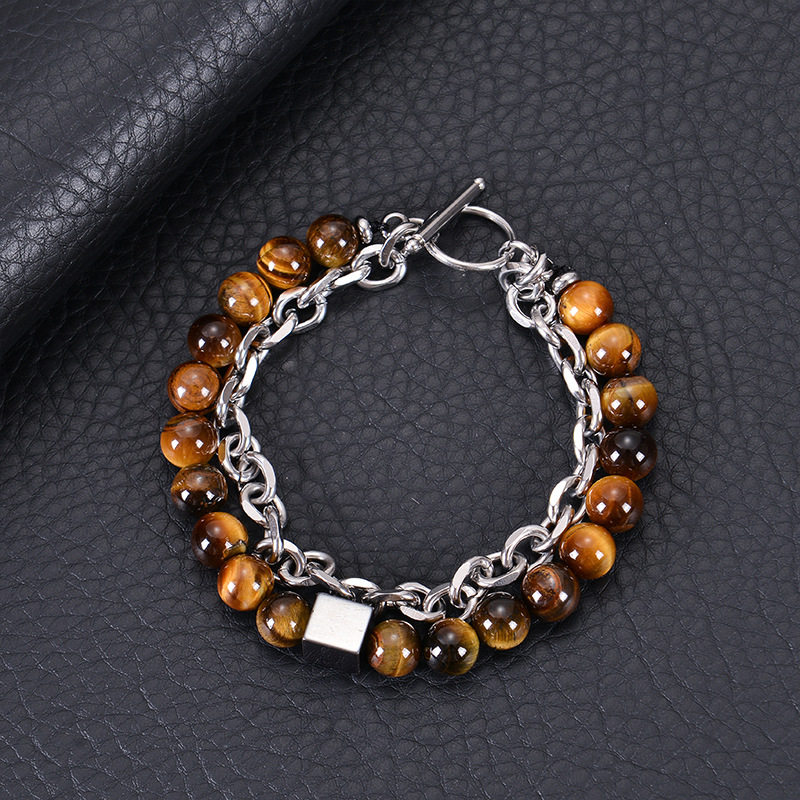 Basic Classic Style Geometric Stainless Steel Tiger Eye Men's Bracelets display picture 4