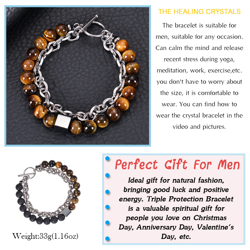 Basic Classic Style Geometric Stainless Steel Tiger Eye Men's Bracelets display picture 8