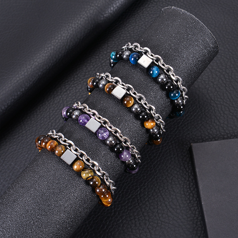 Basic Classic Style Geometric Stainless Steel Tiger Eye Men's Bracelets display picture 11