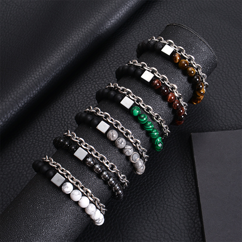 Basic Classic Style Geometric Stainless Steel Tiger Eye Men's Bracelets display picture 13