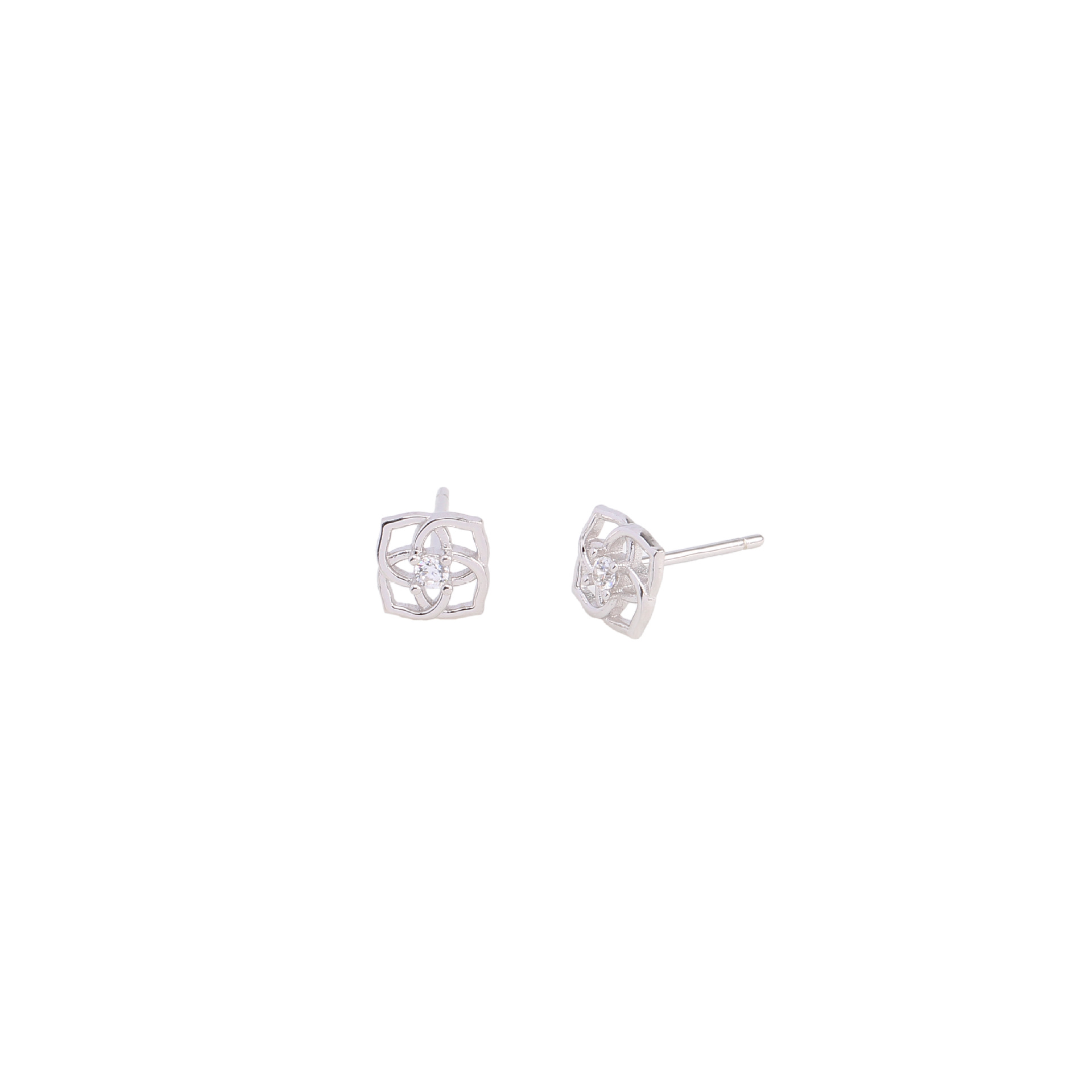 1 Pair Sweet Flower Plating Hollow Out Inlay Sterling Silver White Gold Plated Ear Studs display picture 3