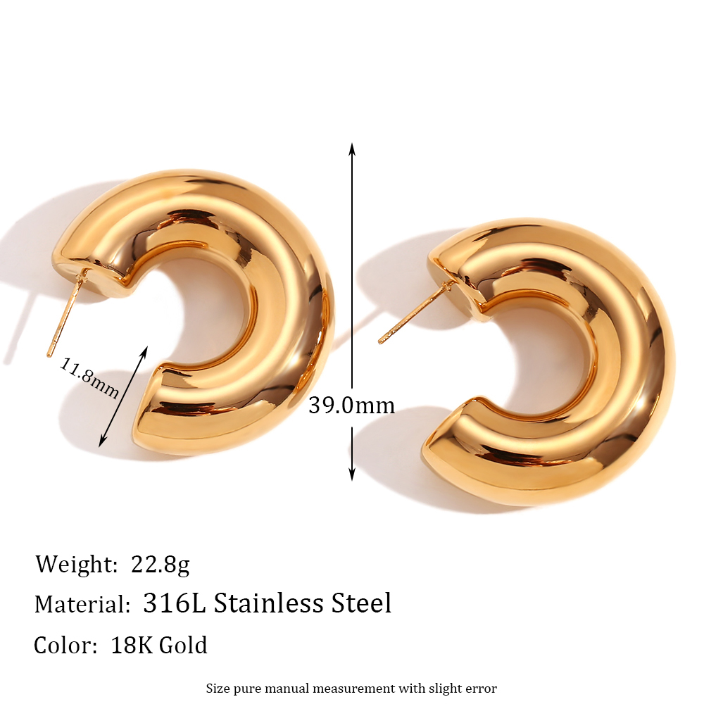 1 Pair Basic Simple Style Classic Style C Shape Plating Stainless Steel 18k Gold Plated Earrings display picture 2