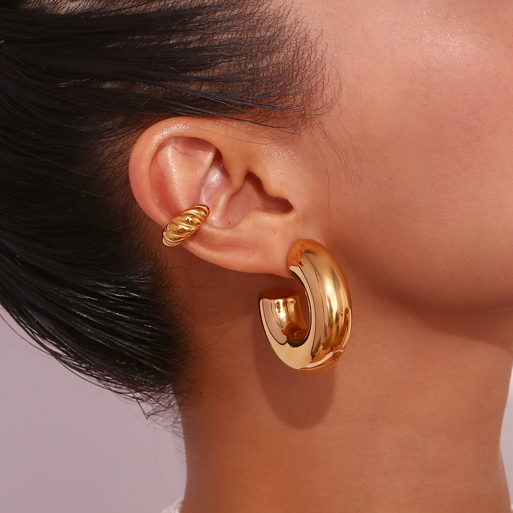 1 Pair Basic Simple Style Classic Style C Shape Plating Stainless Steel 18k Gold Plated Earrings display picture 3