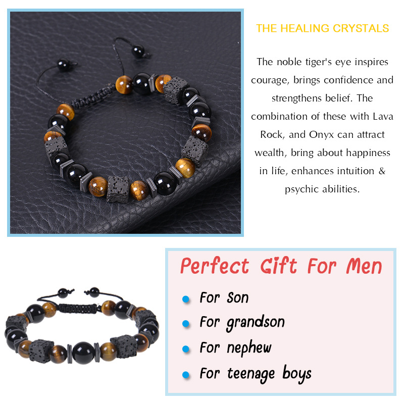 Retro Round Natural Stone Beaded Men's Bracelets display picture 7