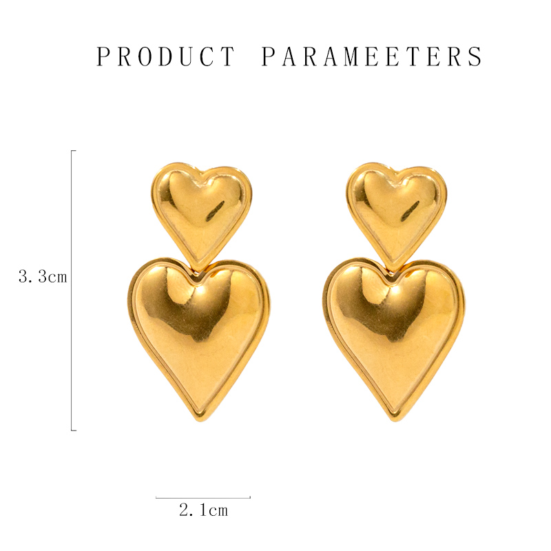 1 Pair Vintage Style Heart Shape Stainless Steel 18K Gold Plated Drop Earrings display picture 1