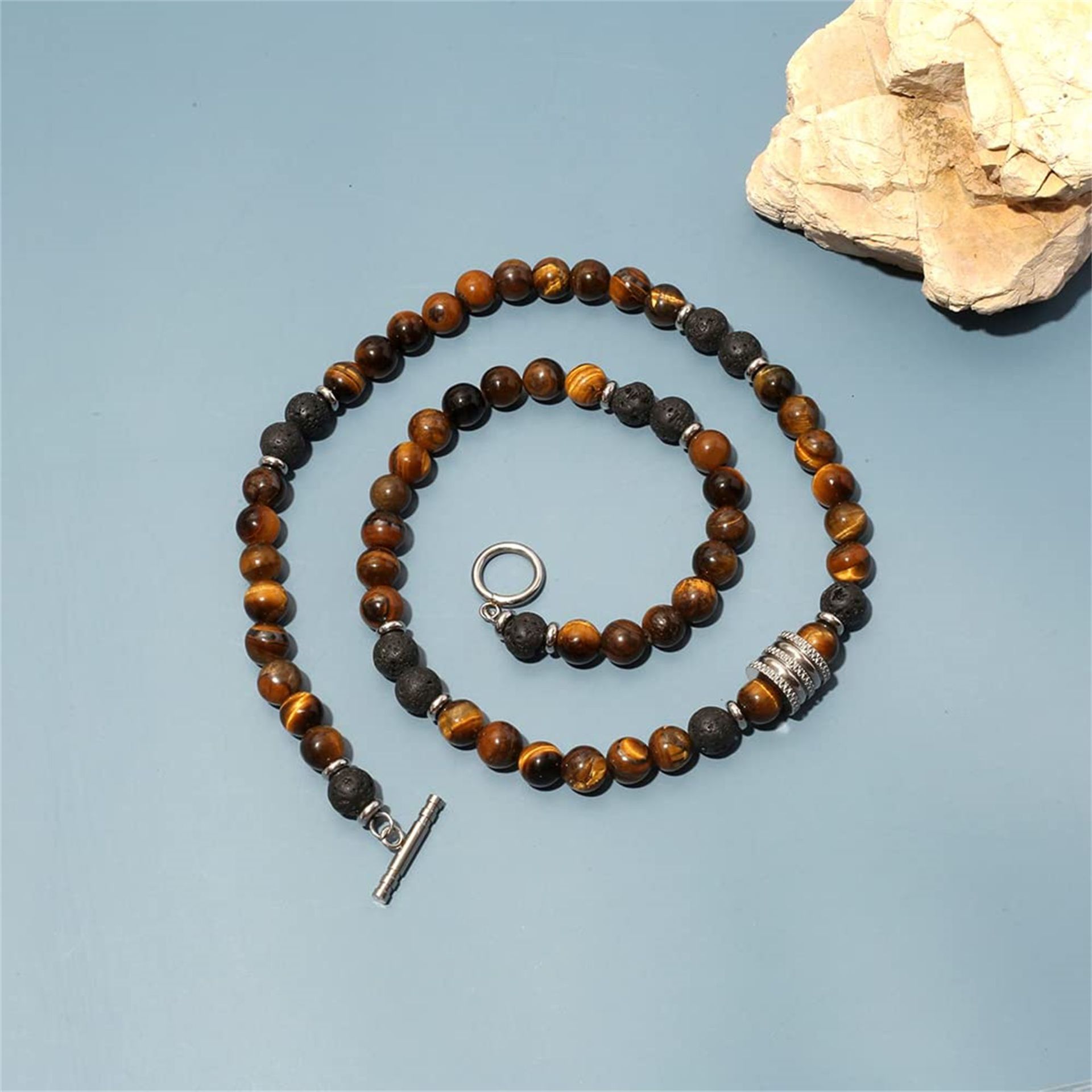 Simple Style Round Natural Stone Beaded Men's Necklace display picture 3