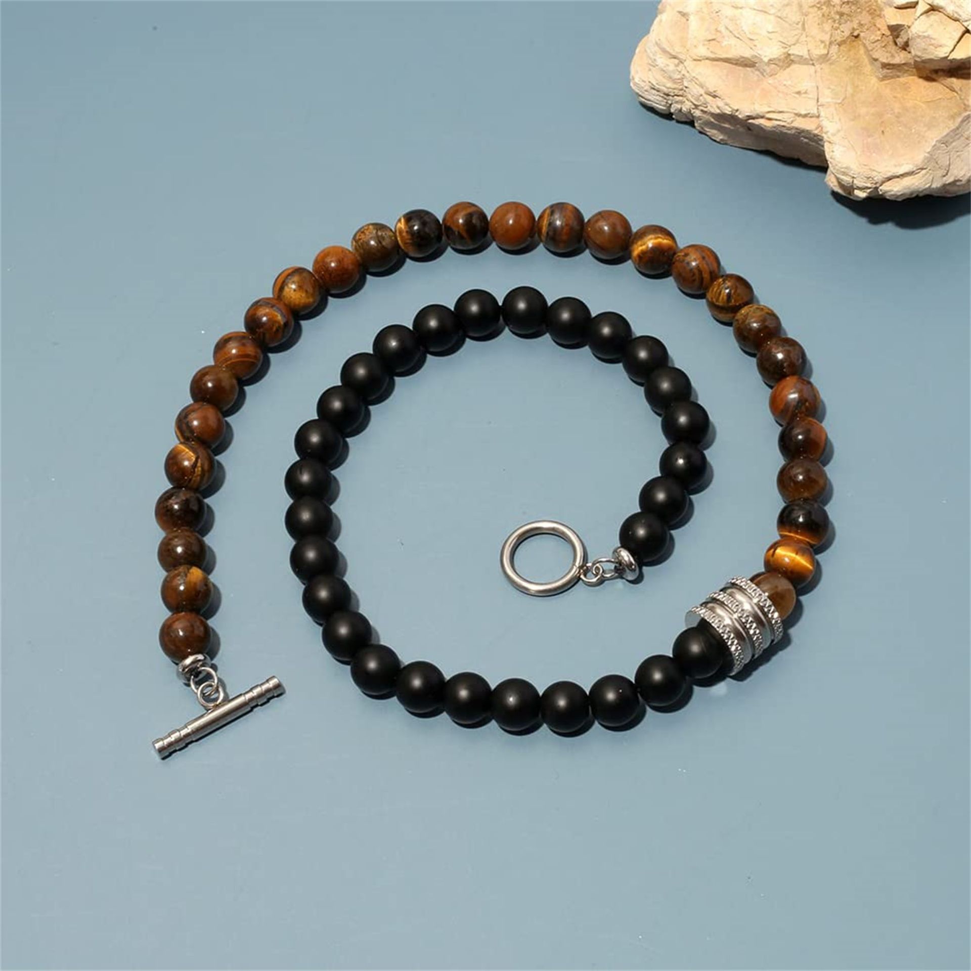 Simple Style Round Natural Stone Beaded Men's Necklace display picture 7