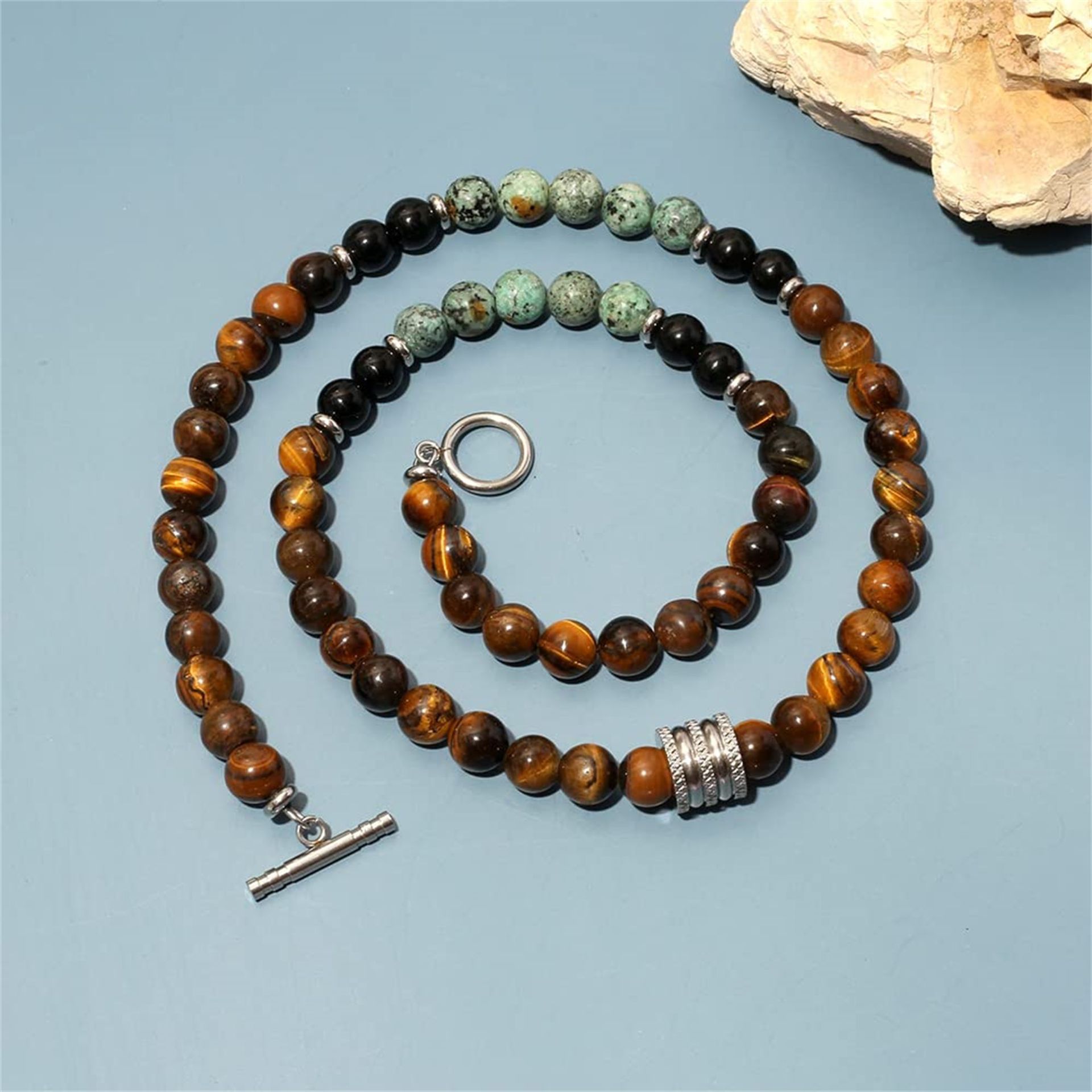 Simple Style Round Natural Stone Beaded Men's Necklace display picture 11