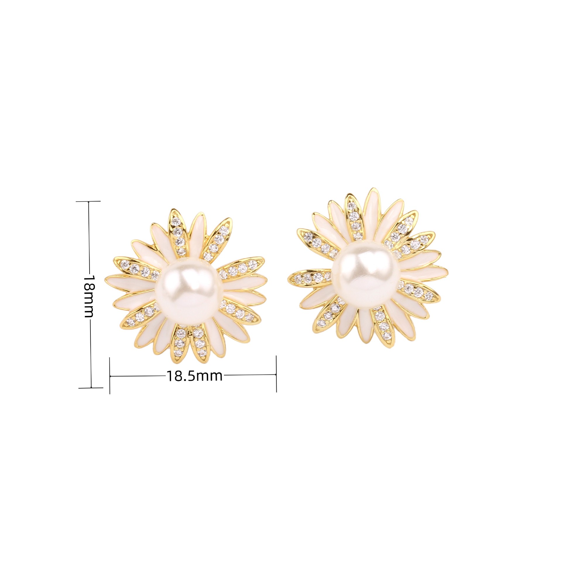 1 Par Elegante Dulce Flor Embutido Plata Esterlina Diamantes De Imitación Perla Chapado En Oro Pendientes display picture 1