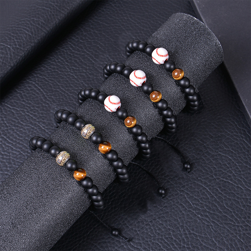 Sports Baseball Frosted Stone Tiger Eye Beaded Unisex Bracelets display picture 3