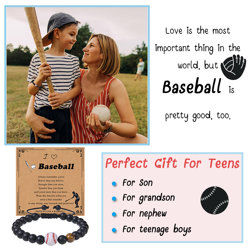Sports Baseball Frosted Stone Tiger Eye Beaded Unisex Bracelets display picture 6