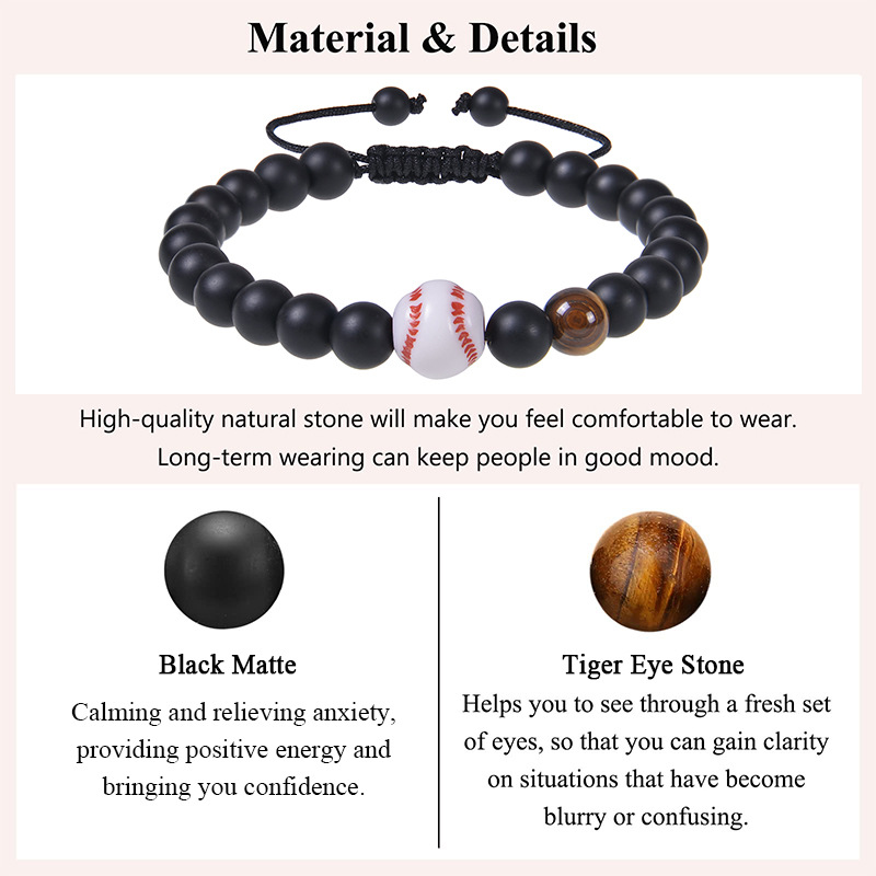 Sports Baseball Frosted Stone Tiger Eye Beaded Unisex Bracelets display picture 8