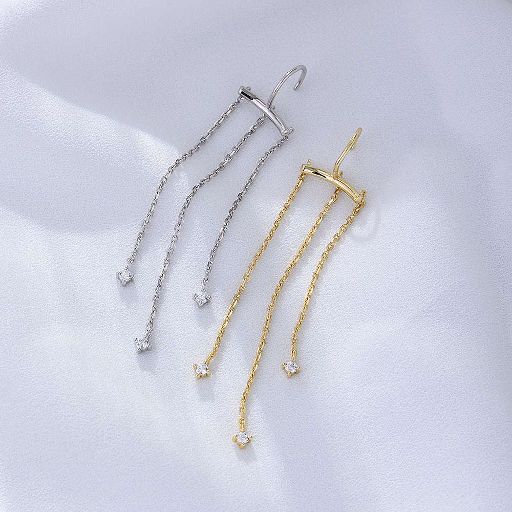 1 Pair Ig Style Simple Style Tassel Solid Color Tassel Plating Inlay Sterling Silver Zircon 14k Gold Plated Rhodium Plated Drop Earrings display picture 4