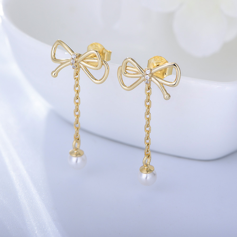 1 Pair Ig Style Cute Sweet Bow Knot Plating Sterling Silver 14k Gold Plated Rhodium Plated Drop Earrings display picture 1