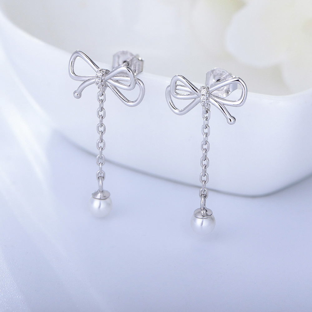 1 Pair Ig Style Cute Sweet Bow Knot Plating Sterling Silver 14k Gold Plated Rhodium Plated Drop Earrings display picture 2