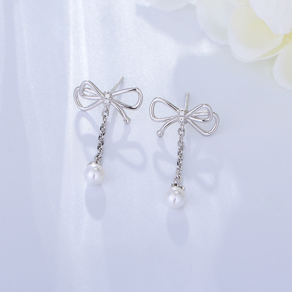 1 Pair Ig Style Cute Sweet Bow Knot Plating Sterling Silver 14k Gold Plated Rhodium Plated Drop Earrings display picture 5