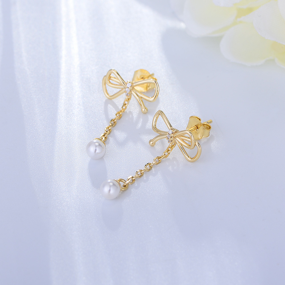 1 Pair Ig Style Cute Sweet Bow Knot Plating Sterling Silver 14k Gold Plated Rhodium Plated Drop Earrings display picture 4