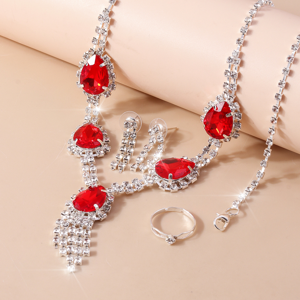Shiny Water Droplets Zinc Alloy Inlay Glass Women's Jewelry Set display picture 4