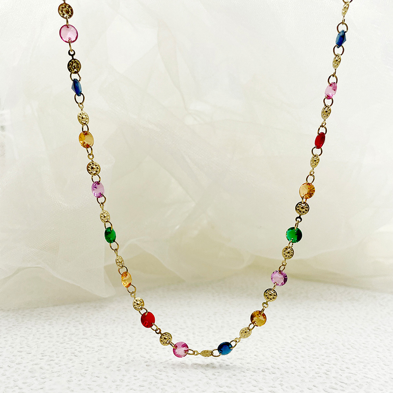 304 Stainless Steel Gold Plated Elegant Princess Plating Colorful Crystal Necklace display picture 1