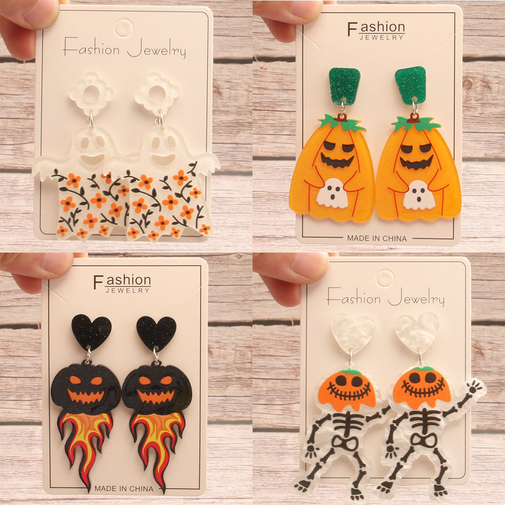 1 Pair Exaggerated Funny Pumpkin Asymmetrical Lacquer Painting Arylic display picture 10