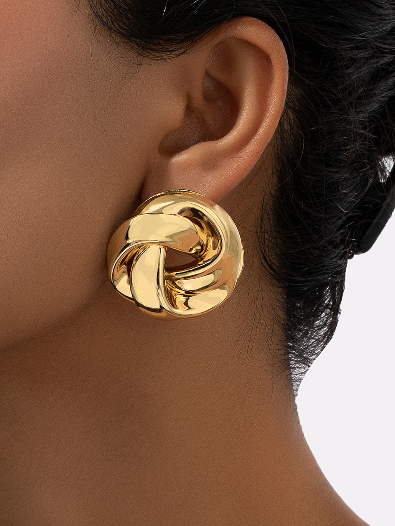 1 Pair Casual Simple Style Solid Color Twist Ferroalloy 14k Gold Plated Ear Studs display picture 3