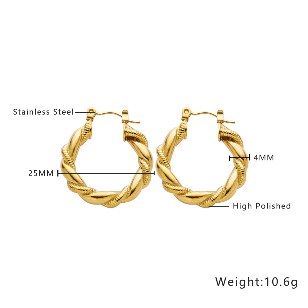 1 Piece Vintage Style Simple Style Twist Plating Stainless Steel Gold Plated Hoop Earrings display picture 1