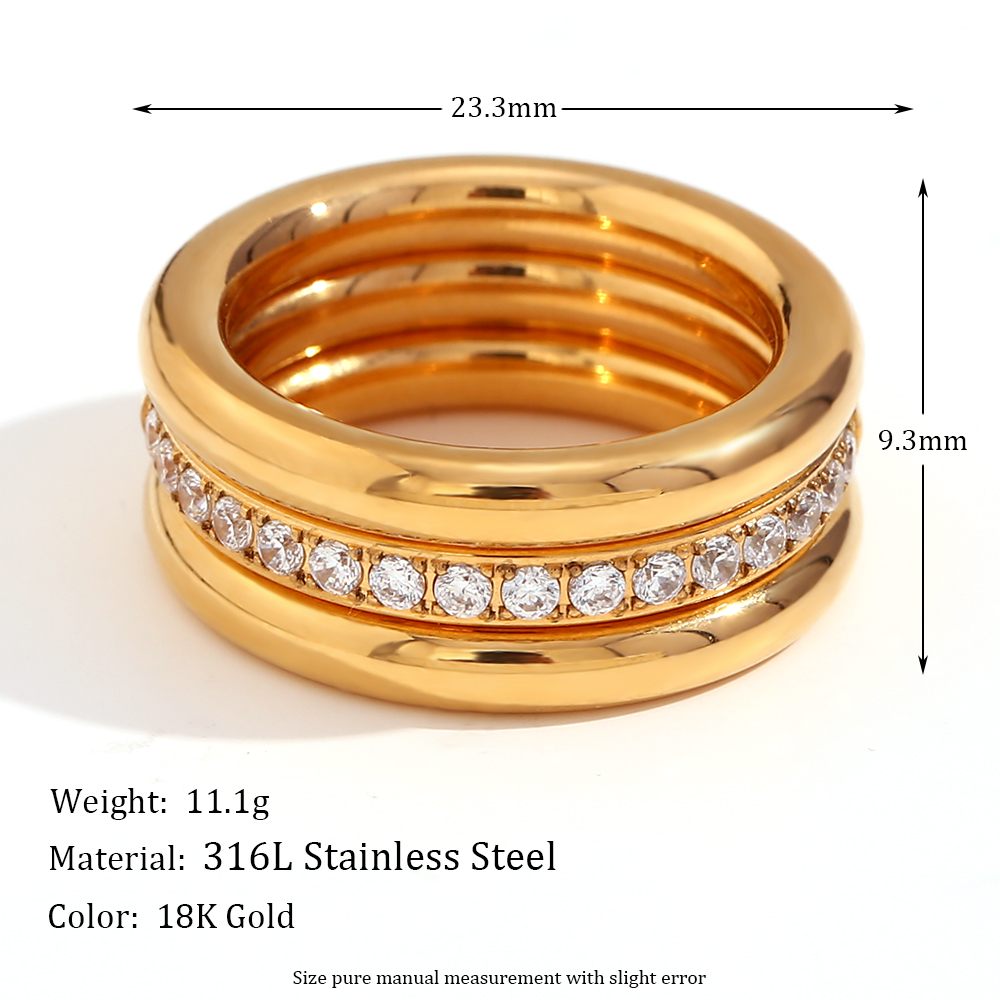 Wholesale Simple Style Classic Style Round Stainless Steel Plating Inlay 18k Gold Plated Rhinestones Rings display picture 2