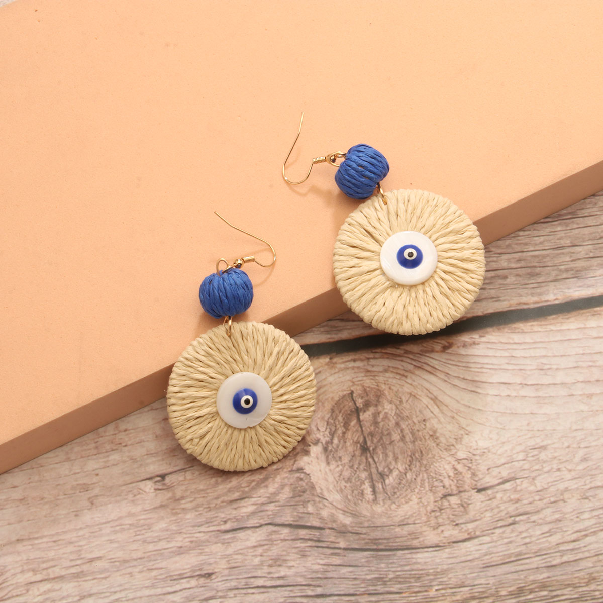 Wholesale Jewelry Vintage Style Simple Style Round Eye Raffia Handmade Drop Earrings display picture 3
