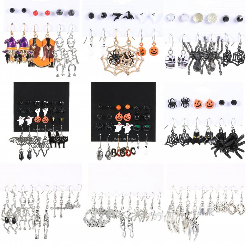 1 Set Funny Pumpkin Spider Ghost Enamel Plating Inlay Alloy Metal Acrylic Rhinestones Zircon Gold Plated Rhodium Plated Silver Plated Drop Earrings Ear Studs display picture 1