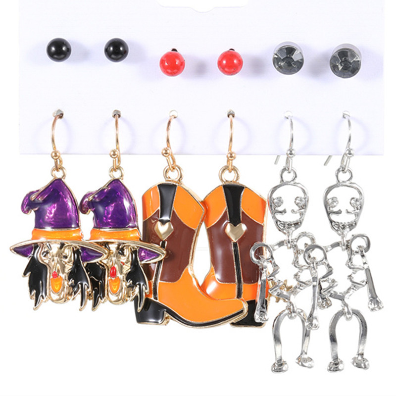 1 Set Funny Pumpkin Spider Ghost Enamel Plating Inlay Alloy Metal Acrylic Rhinestones Zircon Gold Plated Rhodium Plated Silver Plated Drop Earrings Ear Studs display picture 12