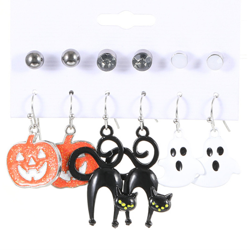 1 Set Funny Pumpkin Spider Ghost Enamel Plating Inlay Alloy Metal Acrylic Rhinestones Zircon Gold Plated Rhodium Plated Silver Plated Drop Earrings Ear Studs display picture 13