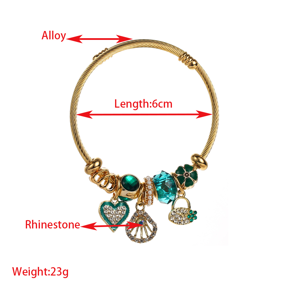 Basic Heart Shape Shell Lock Stainless Steel Alloy Beaded Inlay Rhinestones Women's Bangle display picture 1