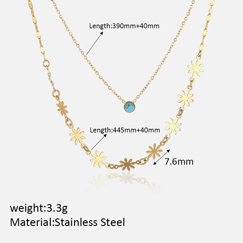 Stainless Steel Hip-Hop Cool Style Plating Inlay Flower Turquoise Double Layer Necklaces display picture 8