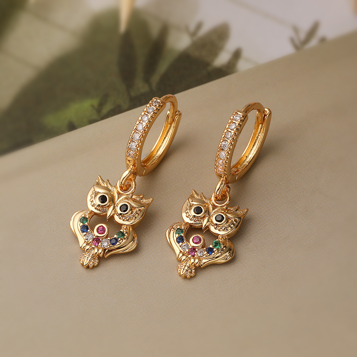 1 Pair Simple Style Commute Owl Plating Inlay Copper Zircon 18k Gold Plated Drop Earrings display picture 3