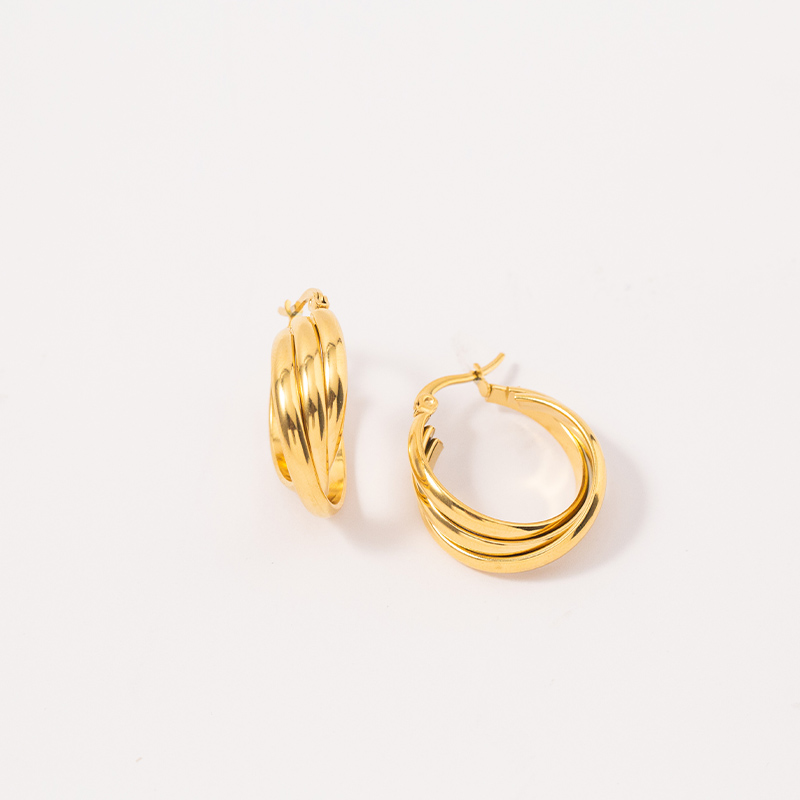 1 Pair IG Style Commute Semicircle Layered Plating Stainless Steel 18K Gold Plated Hoop Earrings display picture 10