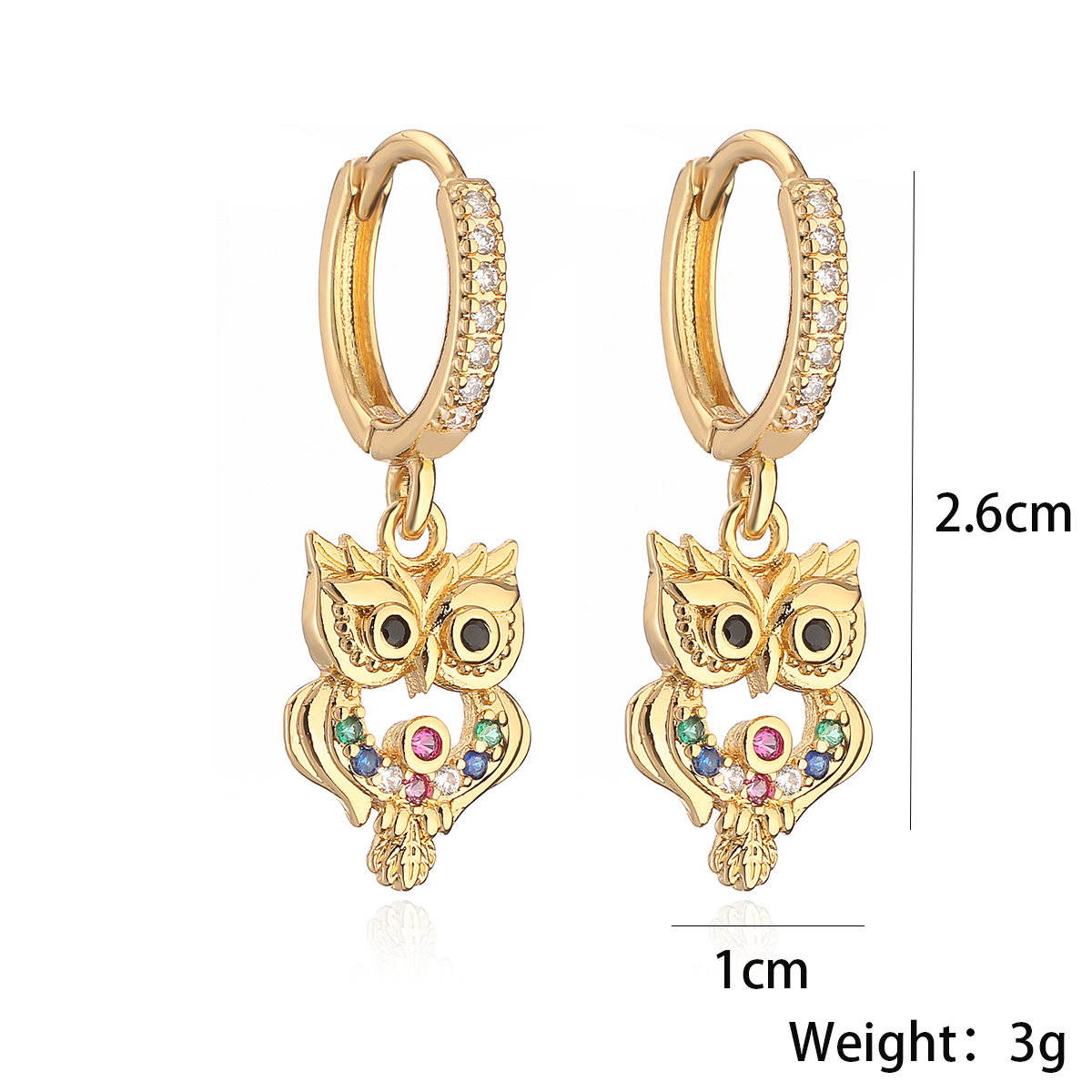 1 Pair Simple Style Commute Owl Plating Inlay Copper Zircon 18k Gold Plated Drop Earrings display picture 1
