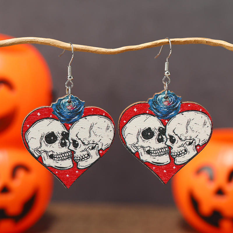 1 Pair Exaggerated Punk Heart Shape Skull Arylic Drop Earrings display picture 2