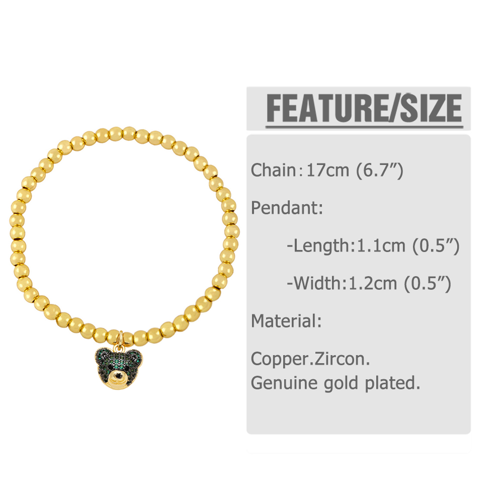Ig Style Hip-hop Fashion Bear Copper Beaded Plating Inlay Zircon Bracelets display picture 1