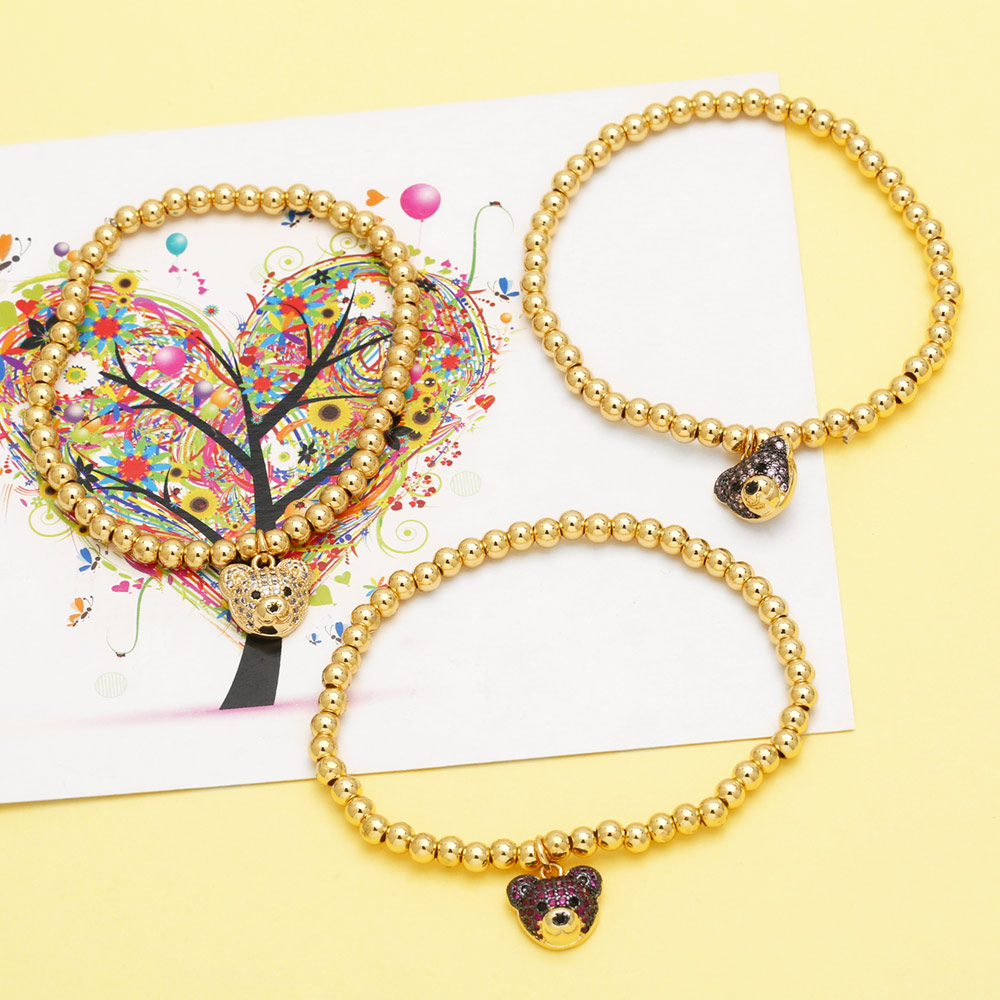 Ig Style Hip-hop Fashion Bear Copper Beaded Plating Inlay Zircon Bracelets display picture 9