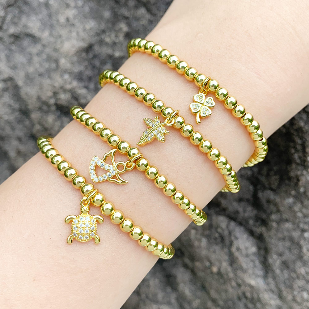 Ig Style Fashion Tortoise Angel Maple Leaf Copper Beaded Plating Inlay Zircon Bracelets display picture 2